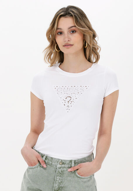 Witte GUESS T-shirt EYELETS FLORAL - large