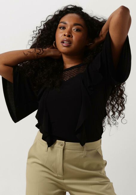 SUMMUM T-shirt SHORT SLEEVE RUFFLE TOP CREPE JERSEY en noir - large