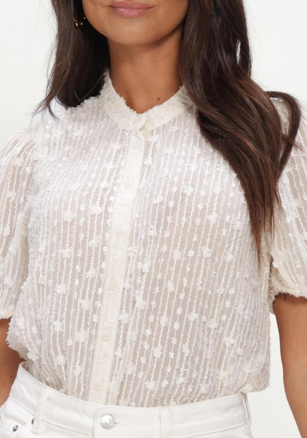 Gebroken wit OBJECT Top OBJASHI 2/4 REG. SHIRT E DIV - large
