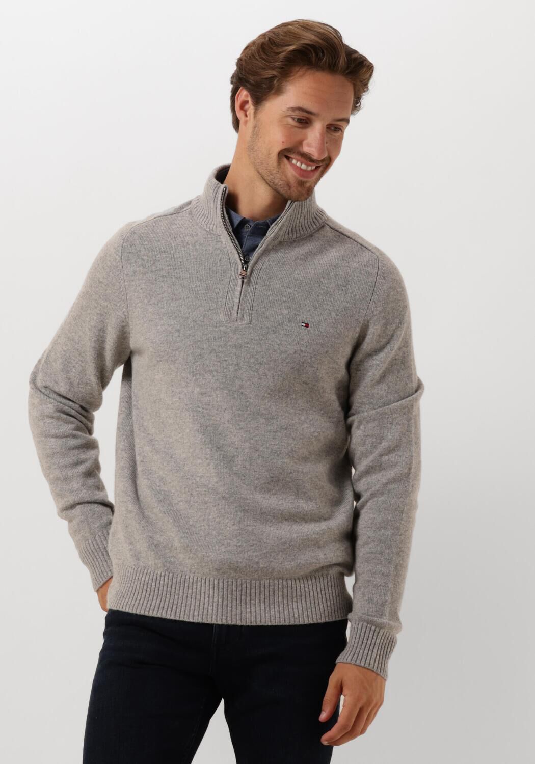 TOMMY HILFIGER Pull LAMBSWOOL ZIP MOCK Gris clair Omoda