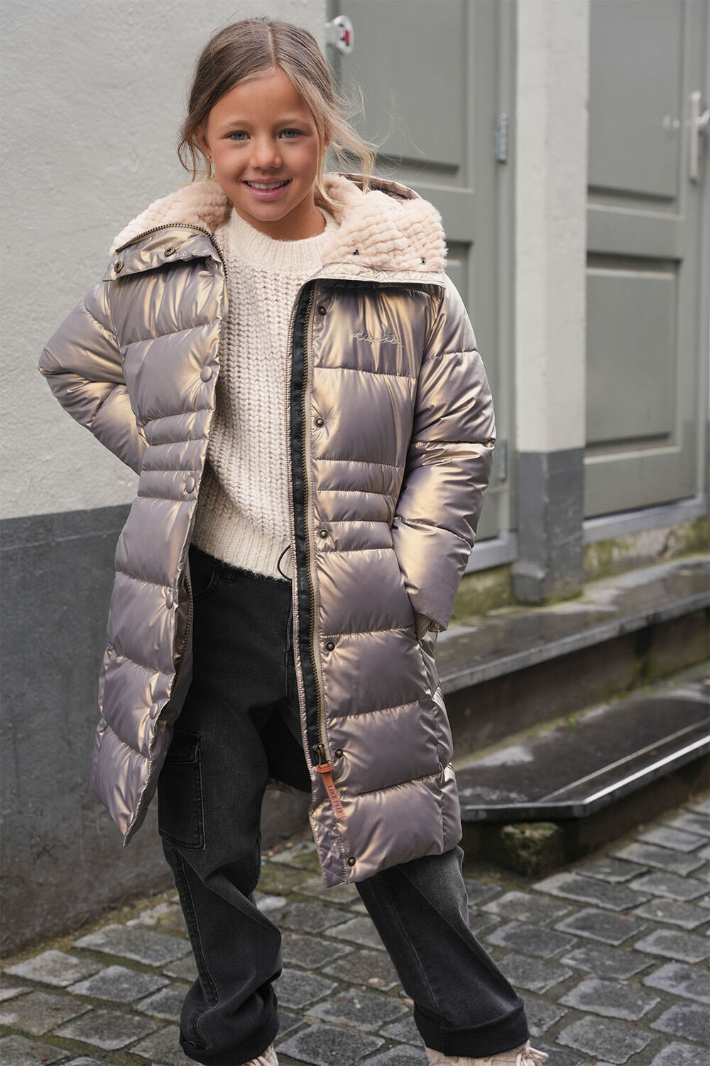 Gouden LIKE FLO Gewatteerde jas ABBY FLO GIRLS LONG FANCY HOODED JACKET - large