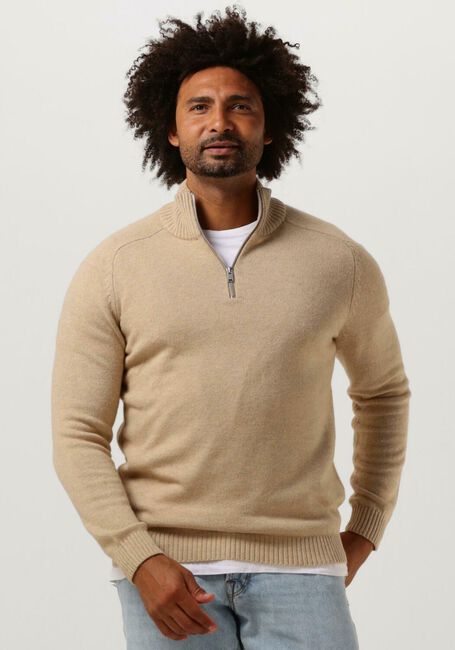 Zand SELECTED MEN Trui SLHREG DAN WOOL-MIX ZIP HIGH NECK OW - large