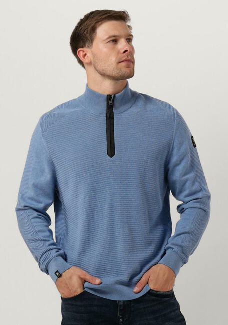 Lichtblauwe VANGUARD Trui HALP ZIP COLLAR COTTON STRUCTURE - large