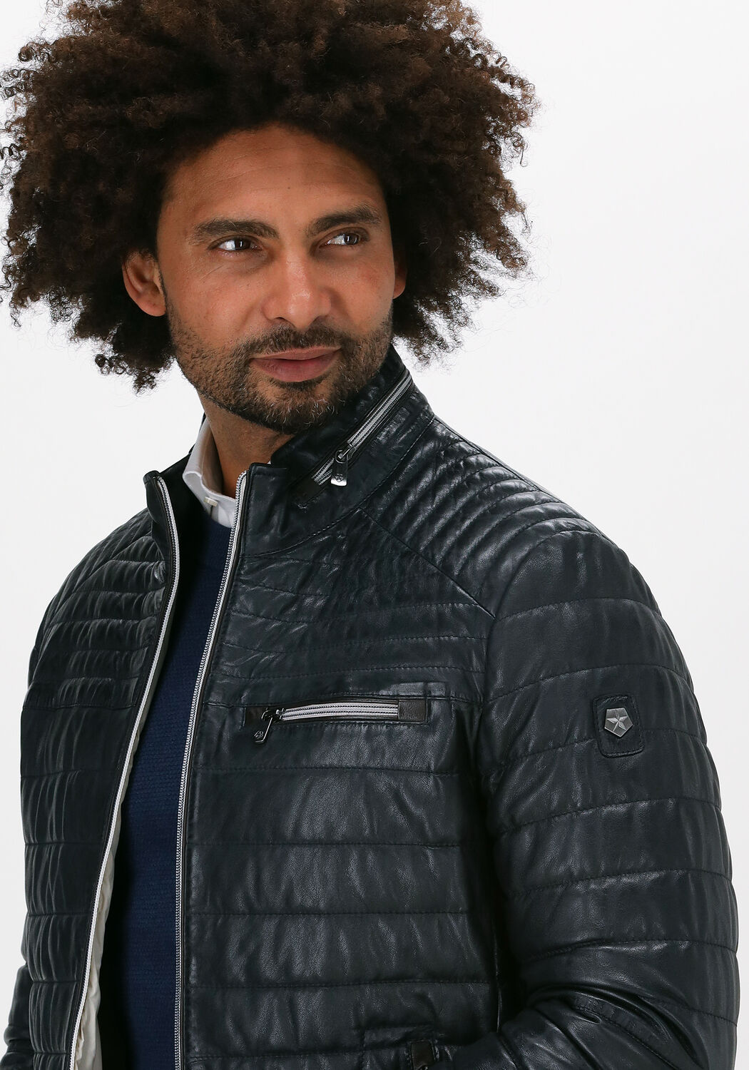 MILESTONE Veste en cuir TERENZIO Bleu fonc Omoda