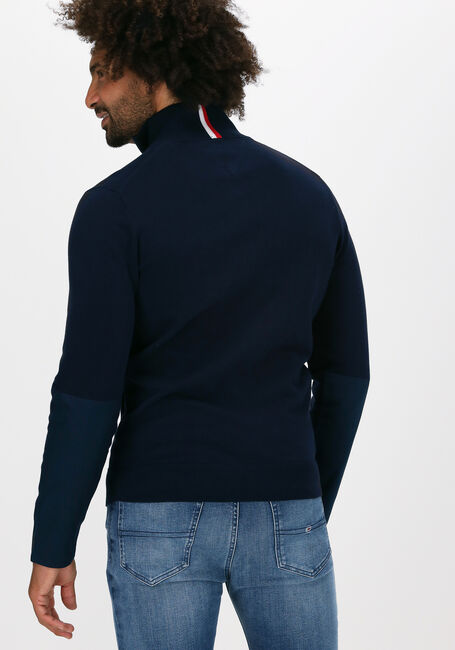 TOMMY HILFIGER Pull MIXED MEDIA ZIP MOCK Bleu fonc&eacute; - large