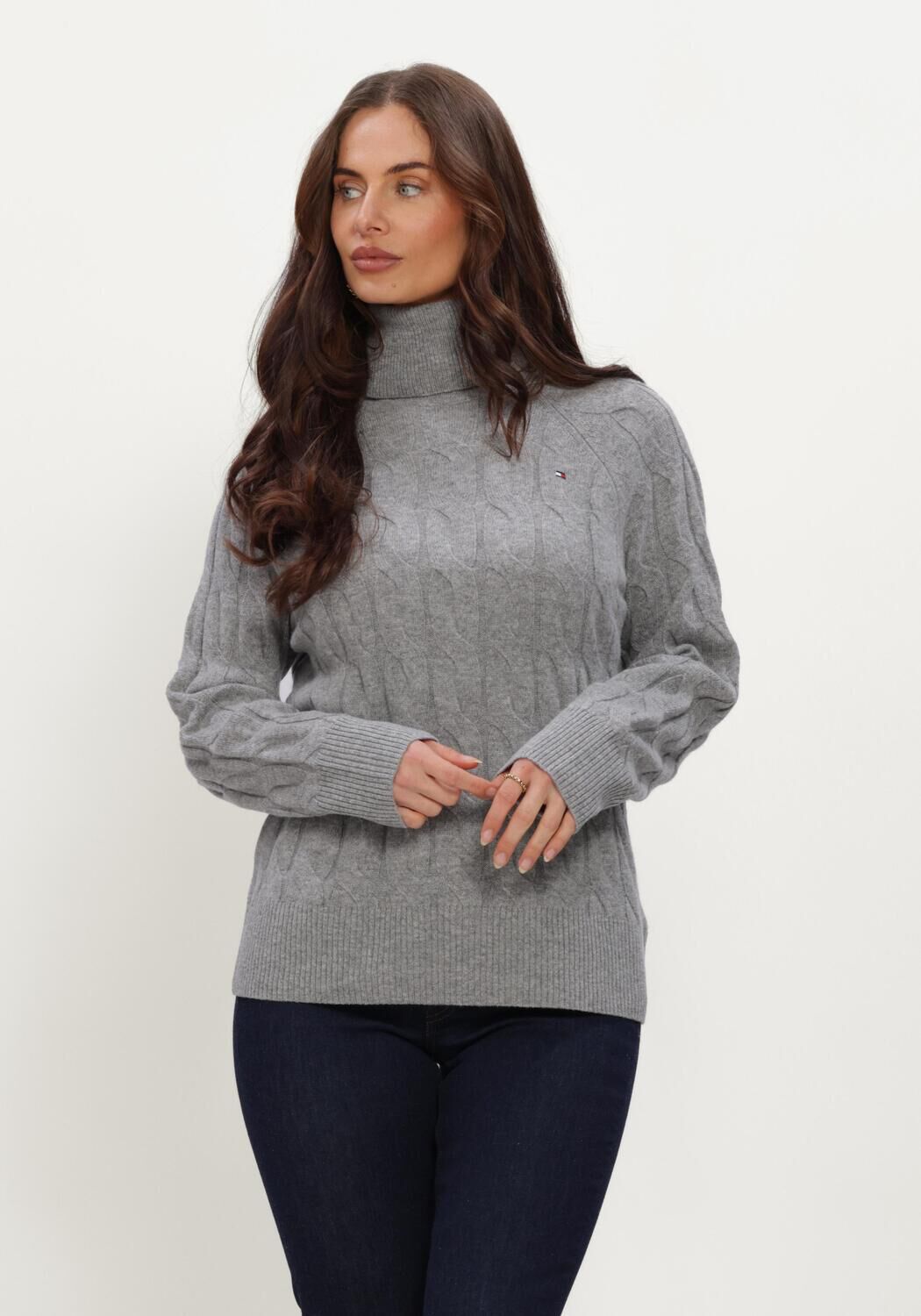TOMMY HILFIGER Col roul&eacute; SOFT WOOL CABLE ROLL-NK LS SWT en gris - large