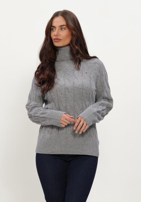 Grijze TOMMY HILFIGER Coltrui SOFT WOOL CABLE ROLL-NK LS SWT - large