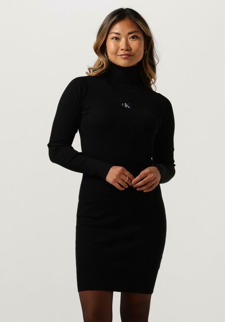 CALVIN KLEIN Mini robe BADGE ROLL NECK SWEATER DRESS en noir - large