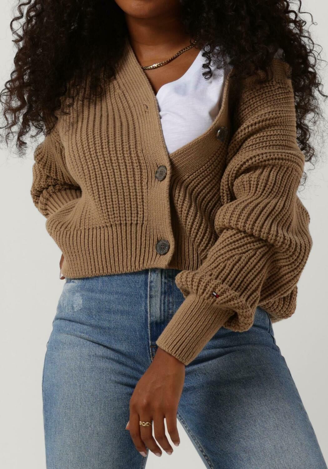 Camel TOMMY HILFIGER Vest ORG COTTON BUTTON V NK CARDIGAN Omoda