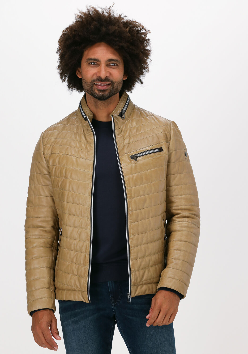 MILESTONE Veste en cuir DAMIANO Sable Omoda