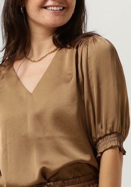 MINUS SELVA V-NECK PUFF HALF SLEEVE BLOUSE Blouses en camel - large
