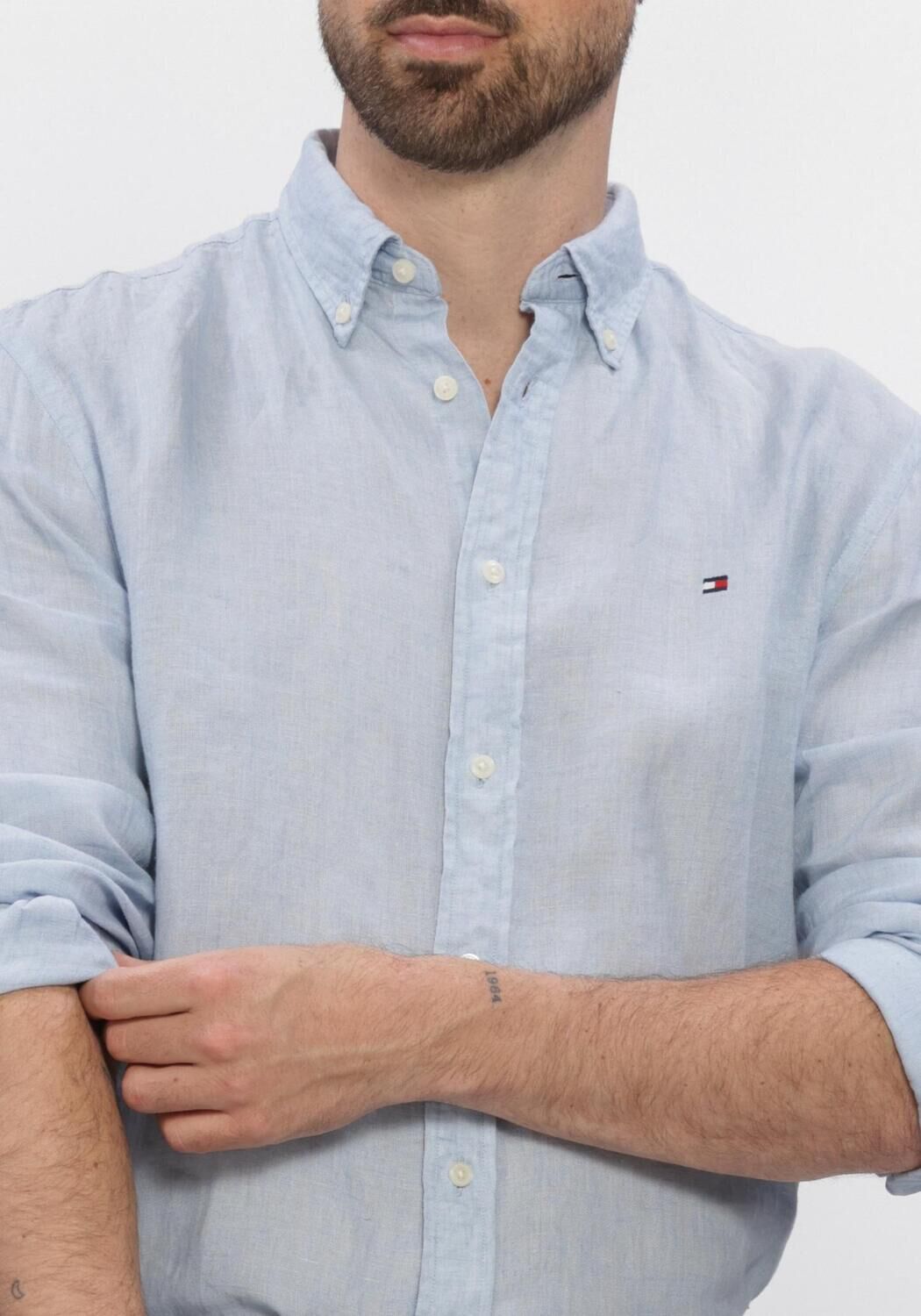 Lichtblauwe TOMMY HILFIGER Casual overhemd PIGMENT DYED LI SOLID RF SHIRT - large