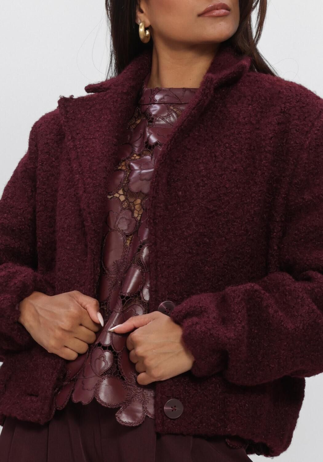 Bordeaux NUKUS Teddy jas MADELIN JACKET BOUCLE - large