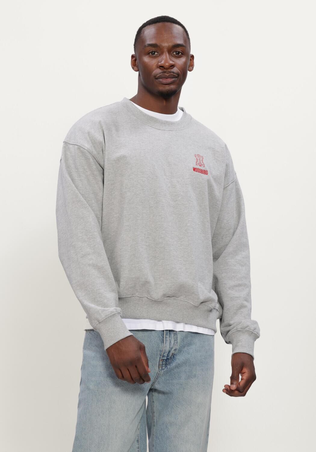 Grijze WOODBIRD Sweater WBDUKE TIGER CREW - large