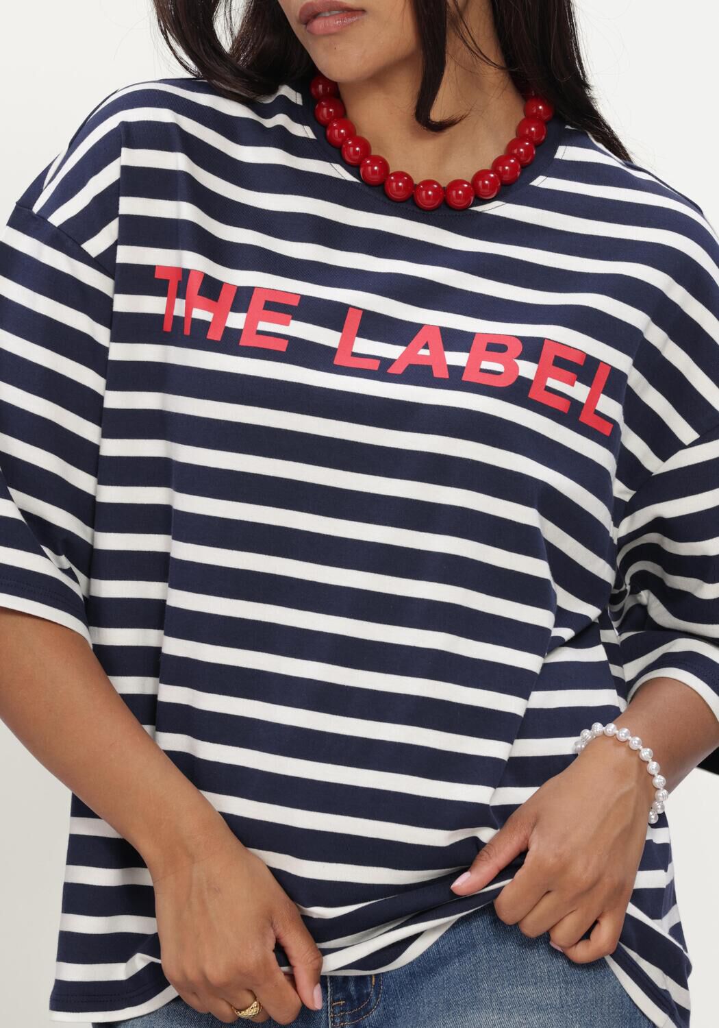 Blauwe ALIX THE LABEL Tops & T-shirts LADIES KNITTED Y/D STRIPE T-SHIRT - large