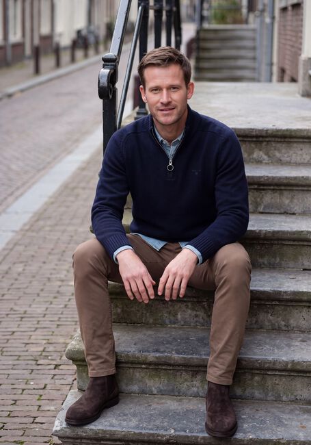 BARBOUR Pull NEWTOWN HALF ZIP KNITTED JUMPER KNITWEAR Bleu fonc&eacute; - large