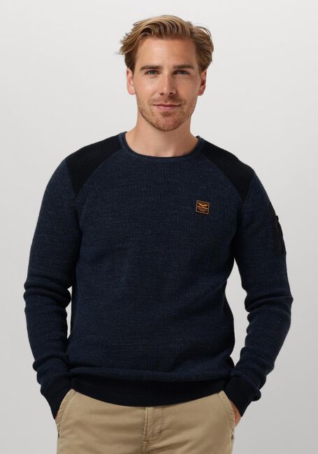 Blauwe PME LEGEND Trui R-NECK COTTON RIB MELEE KNIT - large