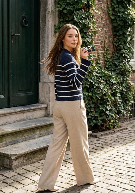 Beige OBJECT Pantalon OBJIVY HW WIDE PANT - large