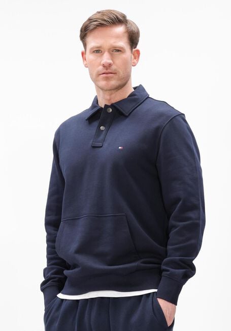 TOMMY HILFIGER Pull ESSENTIAL TERRY POLO SNAP SWEAT Bleu fonc&eacute; - large