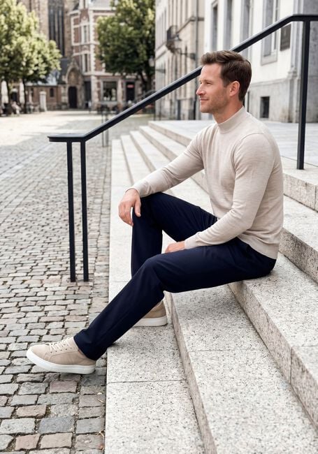 Beige PROFUOMO Trui PULLOVER MOCK NECK EXTRAFINE MERINO - large