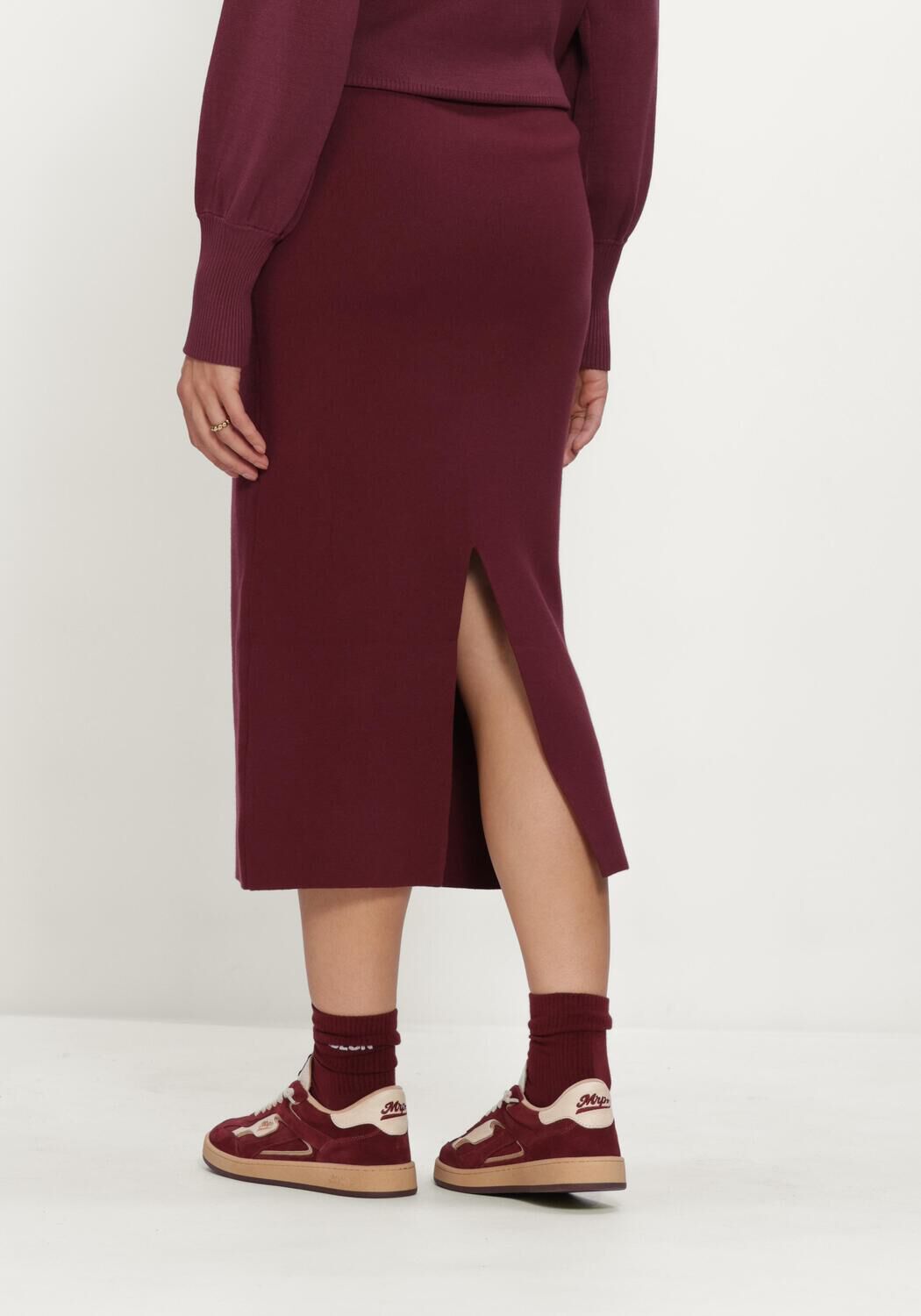 OBJECT Jupe midi OBJREYNARD HW KNIT SKIRT Bordeaux - large