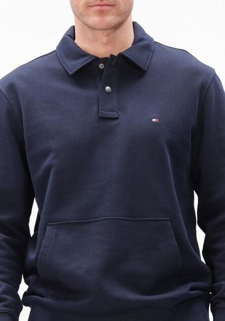 TOMMY HILFIGER Pull ESSENTIAL TERRY POLO SNAP SWEAT Bleu fonc&eacute; - large