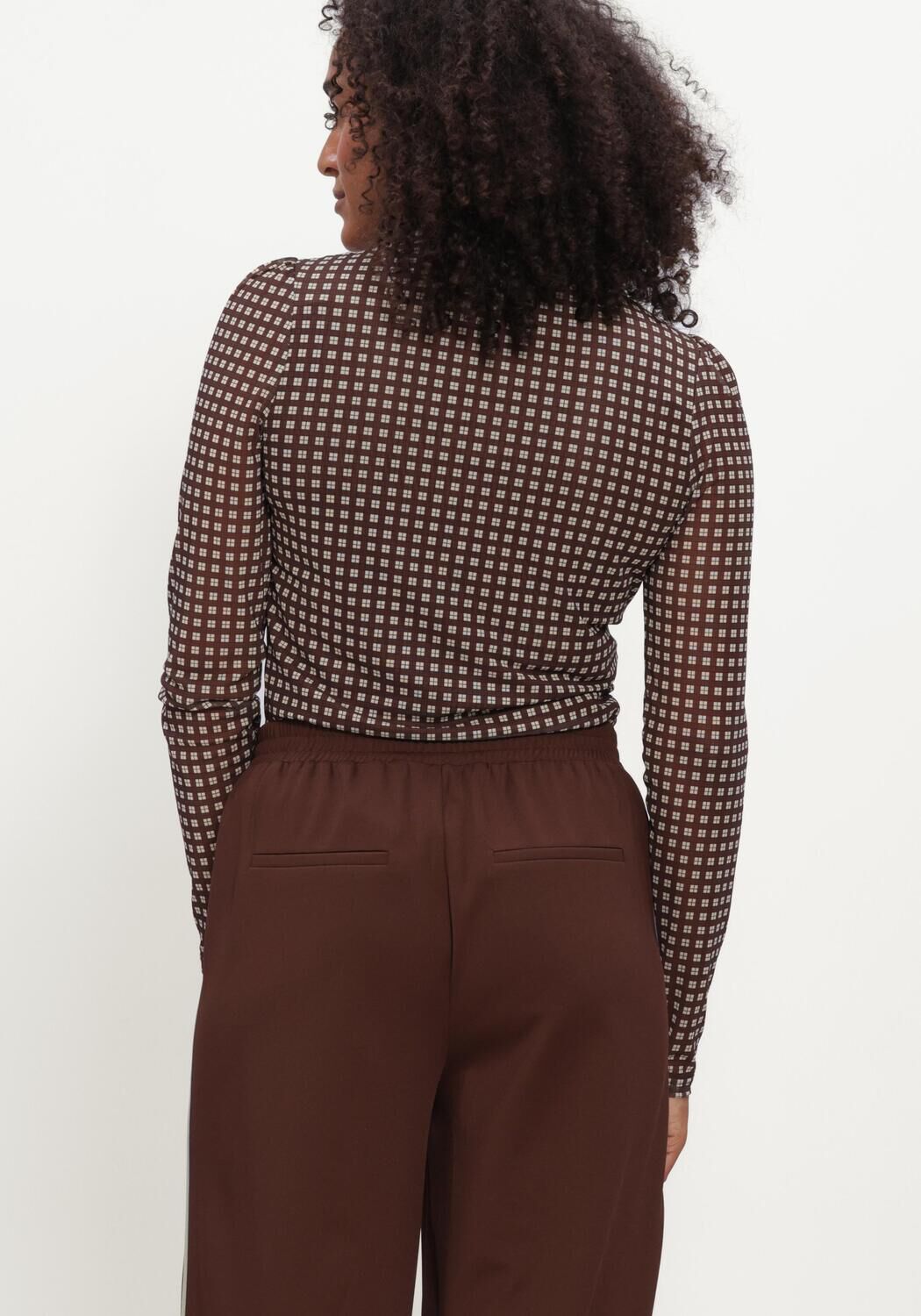 Bruine POM AMSTERDAM Top ROMI MESH CHECK BROWN - large