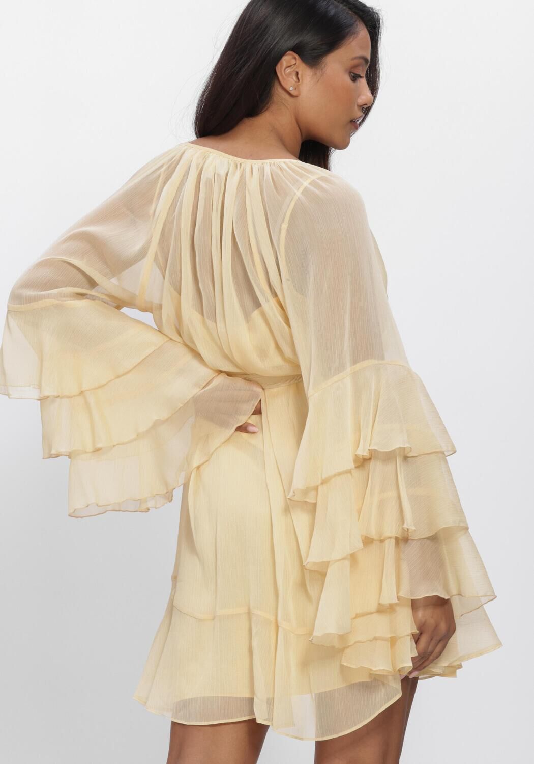 DANTE6 Mini robe SOLSTICE BOHO CHIFFON SHORT DRESS en jaune - large