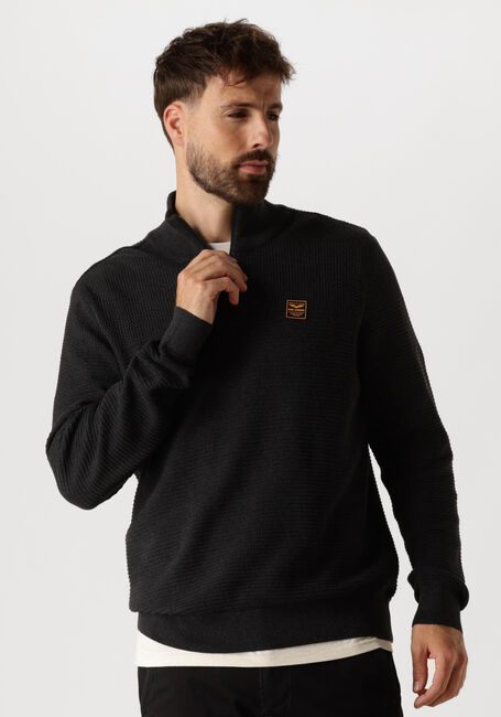 PME LEGEND Pull HALF ZIP COLLAR COTTON MOULINE en noir - large