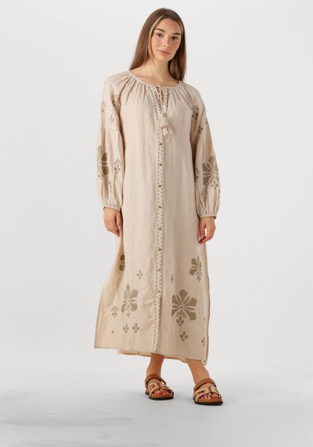 SUMMUM Robe maxi LONG DRESS LINEN HEAVY EMBROIDERY Sable - large