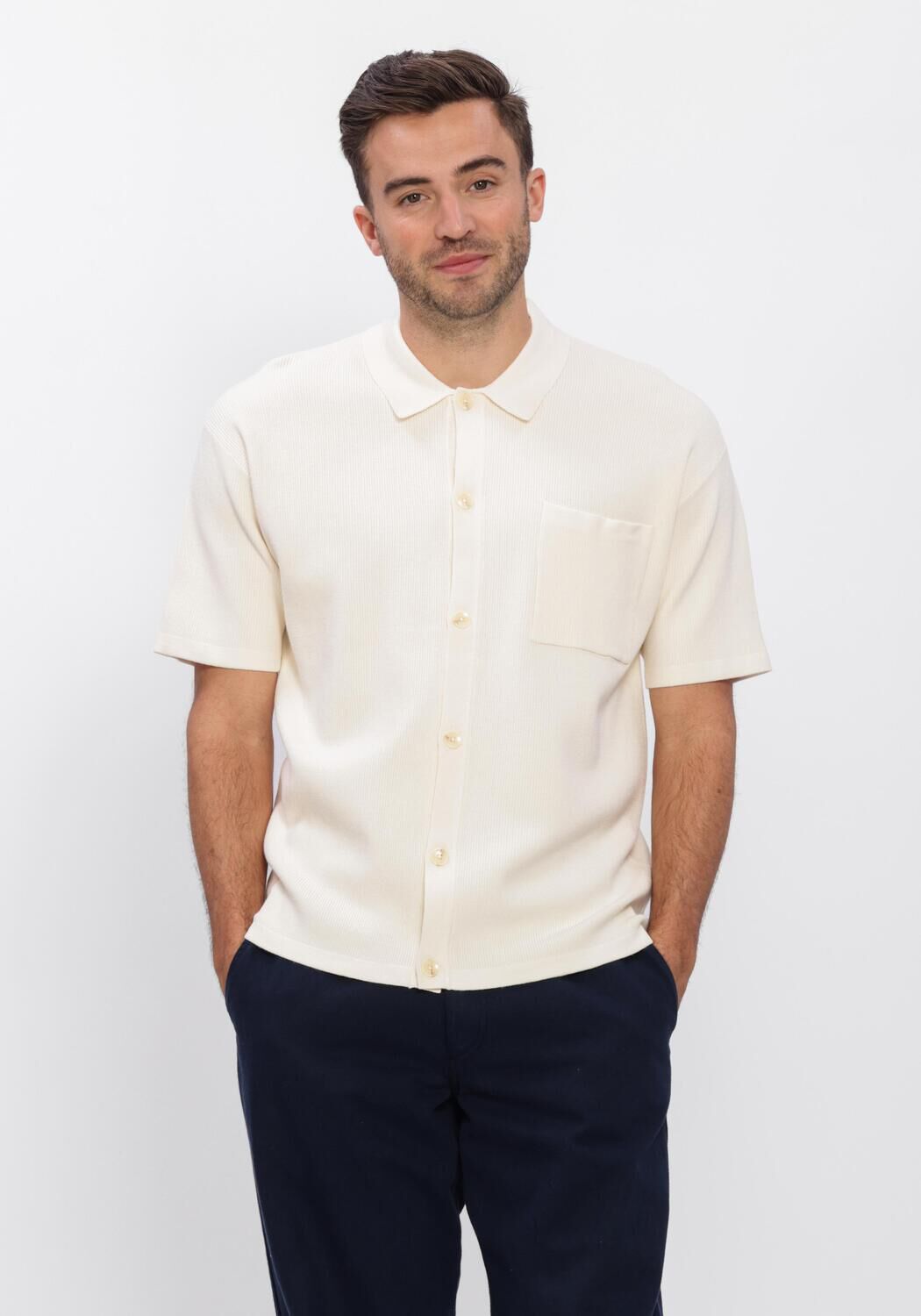 ANERKJENDT Polo AKVILHELM NEEDLE RIB SS KNIT &Eacute;cru - large