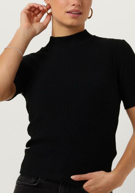 Zwarte SCOTCH & SODA Top MOCK NECK RIBBED SLIM-FIT TOP - large
