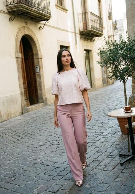 SELECTED WOMEN Pantalon SLFRITA MW WIDE PANT MEL Rose clair - large