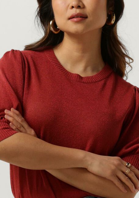 MINUS T-shirt LIVA PUFF SLEEVE METALLIC KNIT PULLOVER en rouge - large