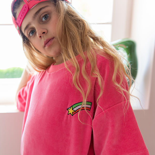 Roze CARLIJNQ T-shirt BASIC - CROPPED SHIRT WITH EMBROIDERY - large