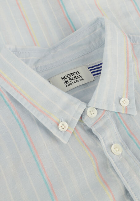 Lichtblauwe SCOTCH & SODA Klassiek overhemd YARN-DYED STRIPE COTTON LINEN SHIRT - large