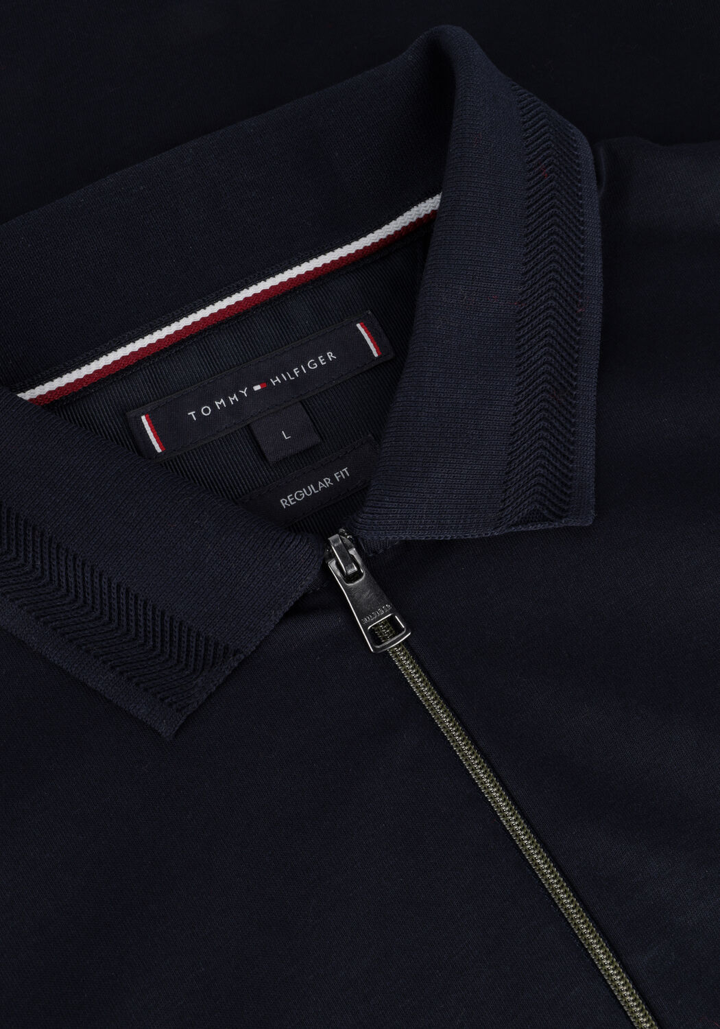 TOMMY HILFIGER Pull ZIP DRESS CASUAL SLIM LS POLO Bleu fonc&eacute; - large