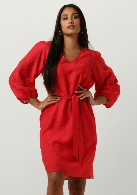 JANSEN AMSTERDAM Mini robe FF517 DRESS 3/4 PUFFED SLEEVE V-NECK en rouge - large
