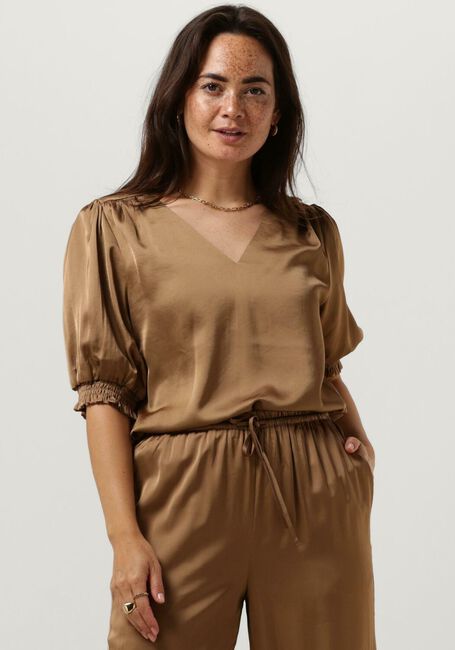 Camel MINUS Blouse SELVA V-NECK PUFF HALF SLEEVE BLOUSE - large