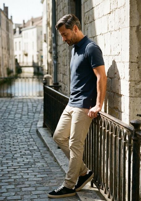 Donkerblauwe CAST IRON Polo SLIM FIT FINE PIQUE ESSENTIAL - large