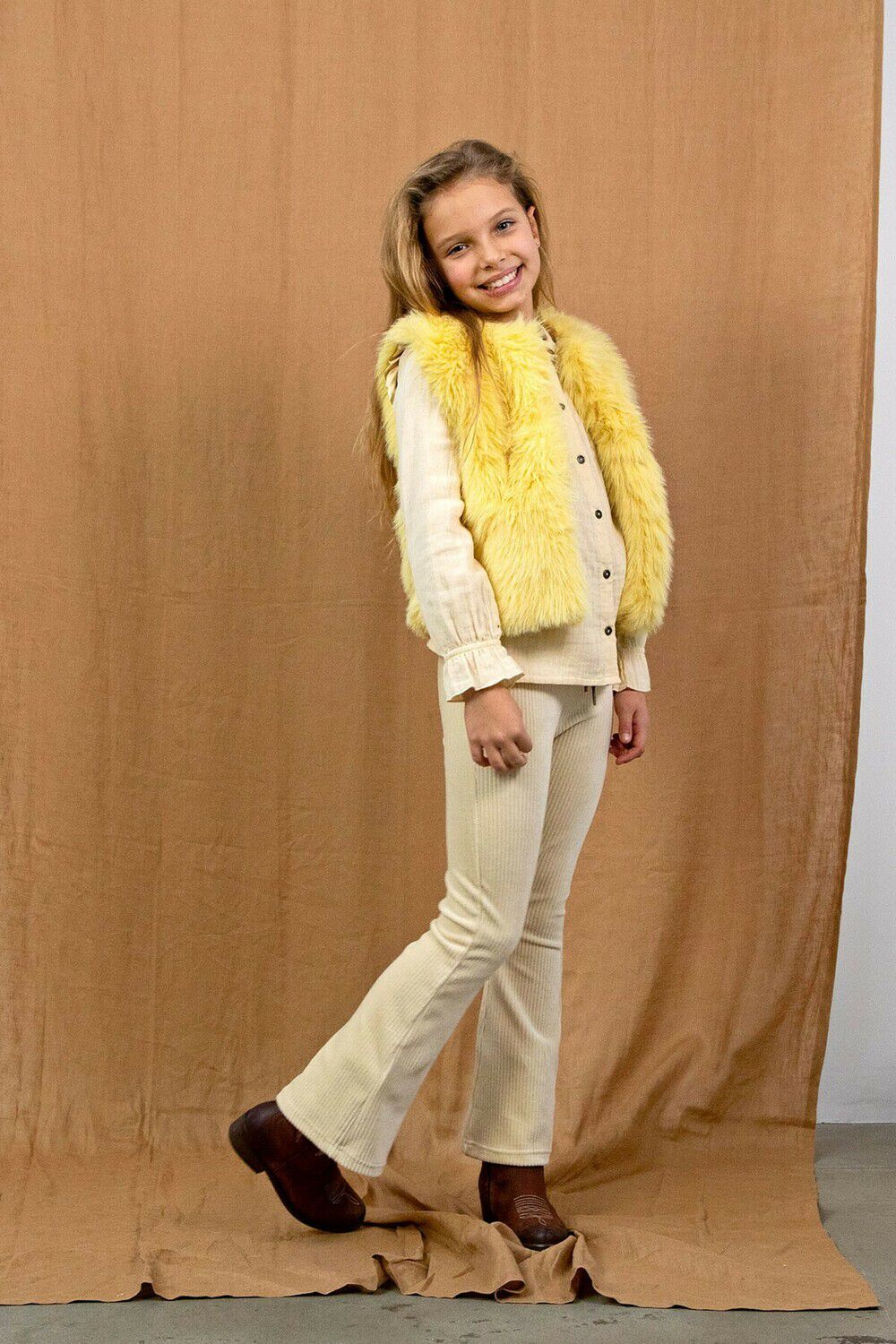 LIKE FLO Pantalon &eacute;vas&eacute; RIB VELOURS FLARED PANTS &Eacute;cru - large