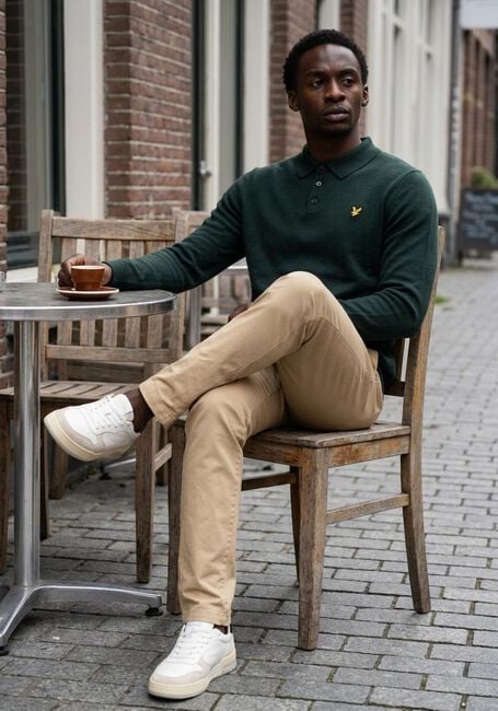 LYLE & SCOTT Pull COTTON MERINO LONG SLEEVE KNITTED POLO Vert fonc&eacute; - large