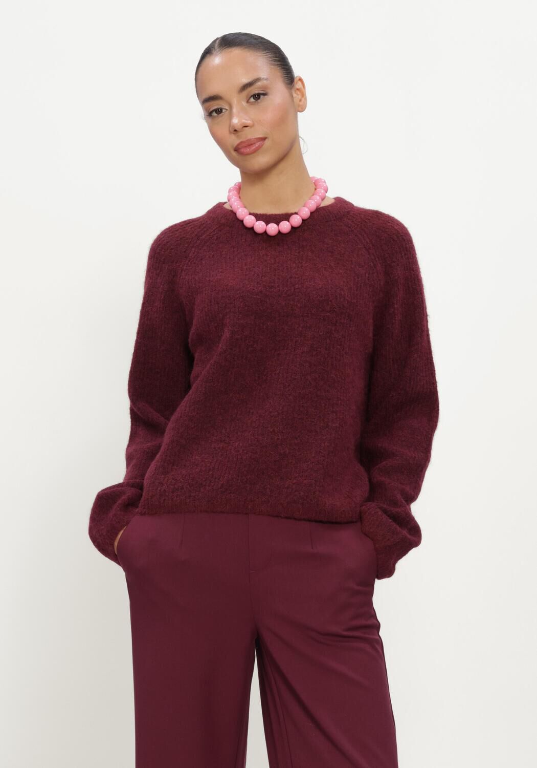 Bordeaux OBJECT Trui OBJAGATE O-NECK L/S KNIT PULLOVER NOOS - large