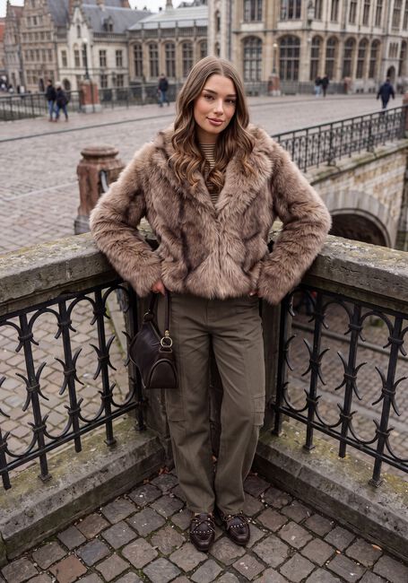 Bruine REFINED DEPARTMENT Faux fur jas LADIES WOVEN FAUX FUR JACKET LUKA - large