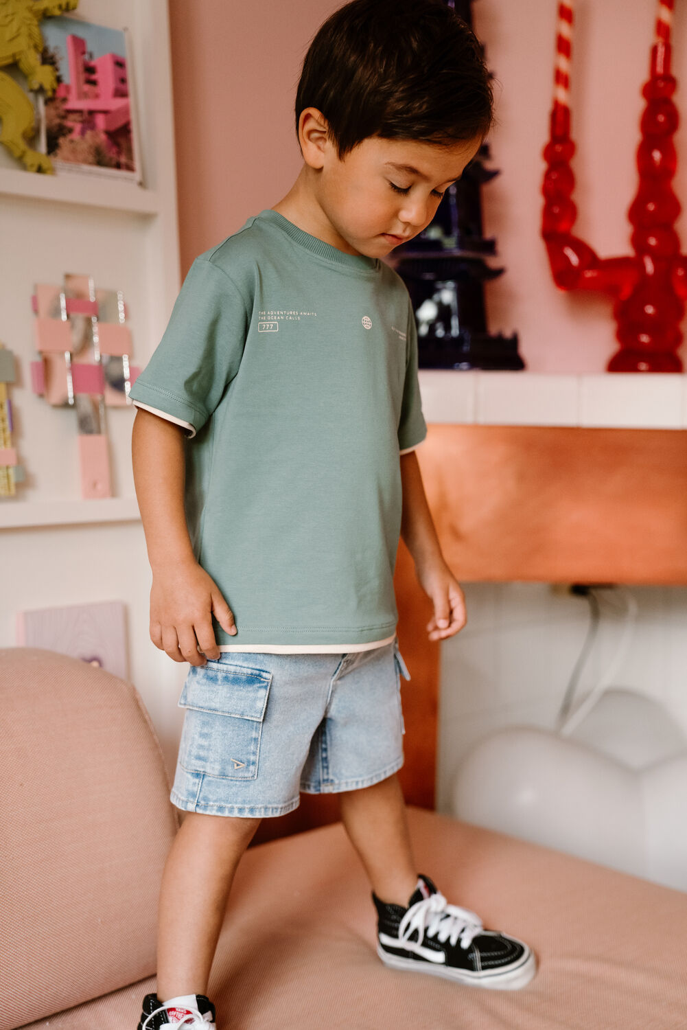 DAILY7 Pantalon courts CARGO DENIM SHORT Bleu clair - large