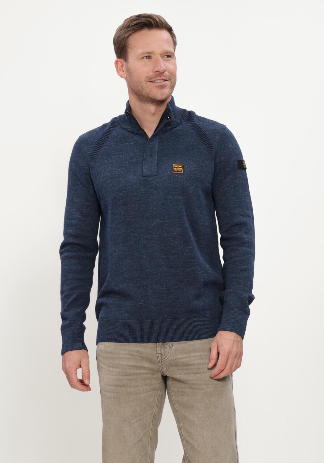 PME LEGEND Pull HALF ZIP COLLAR COTTON RIB Bleu fonc&eacute; - large