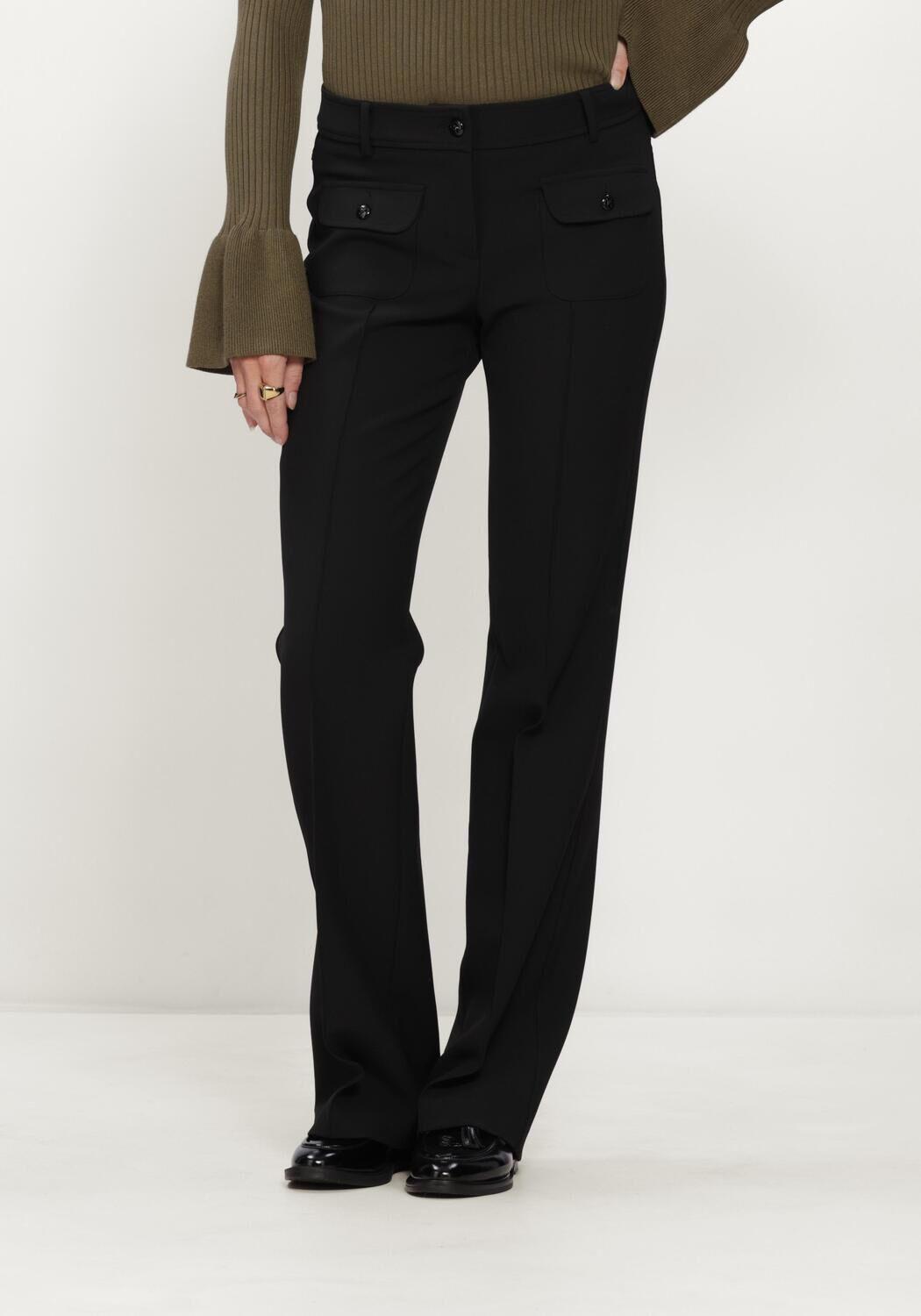 Zwarte CAMBIO Broeken/jumpsuits FARAH POCKET LONG WOOL SUBSTITURE DOUBLE