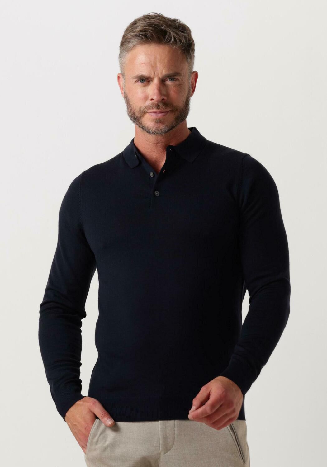 donkerblauwe profuomo polo polo longsleeve