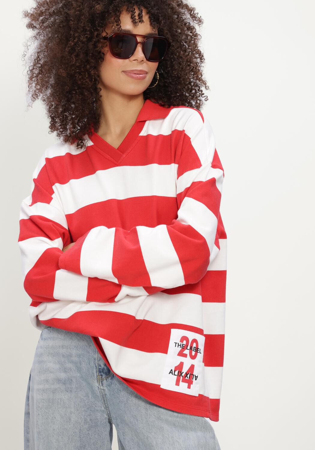 ALIX THE LABEL LADIES KNITTED BLOCK STRIPE POLO SWEATER Pulls & Gilets en rouge - large