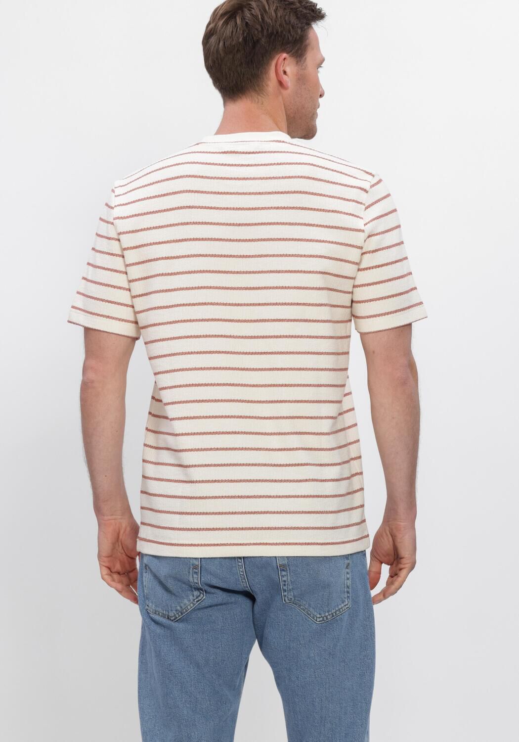SELECTED MEN T-shirt SLHDJANGO STRIPE SS O-NECK TEE en beige - large